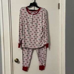 kate spade Dauschund Print Henley Pajama Set with Red Trim